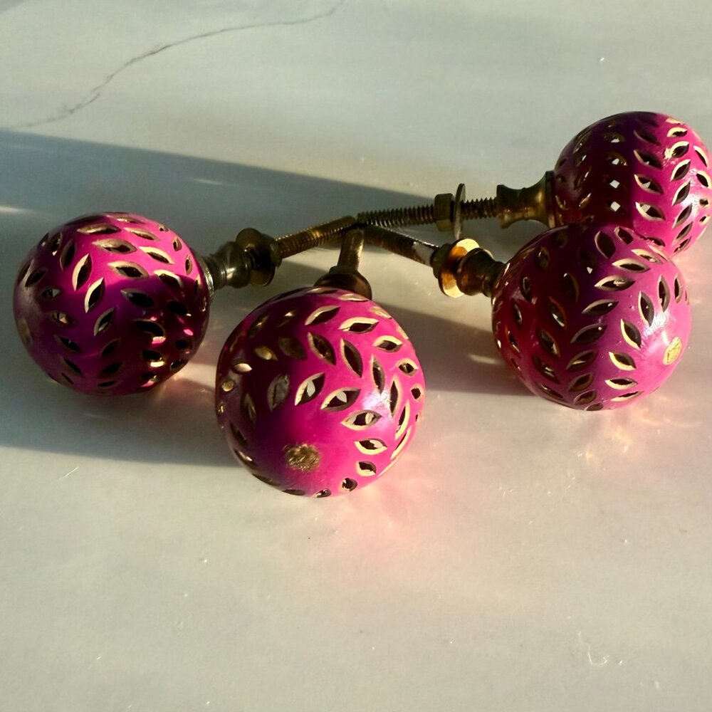 Anthropologie Set of Four Cabinet Hardware Brand New Brass and Bright Pink